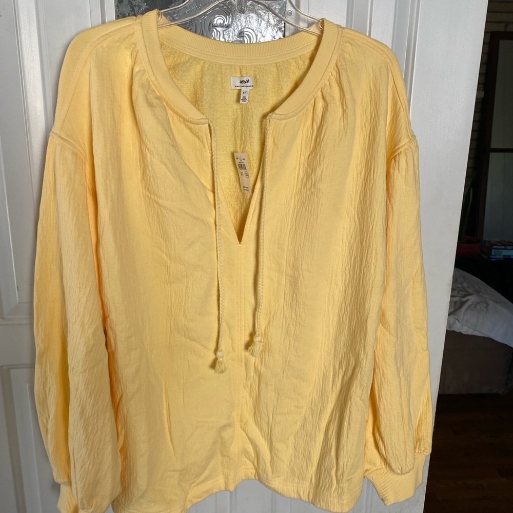 Aerie Yellow Long Sleeve Tie Front Sweatshirt
